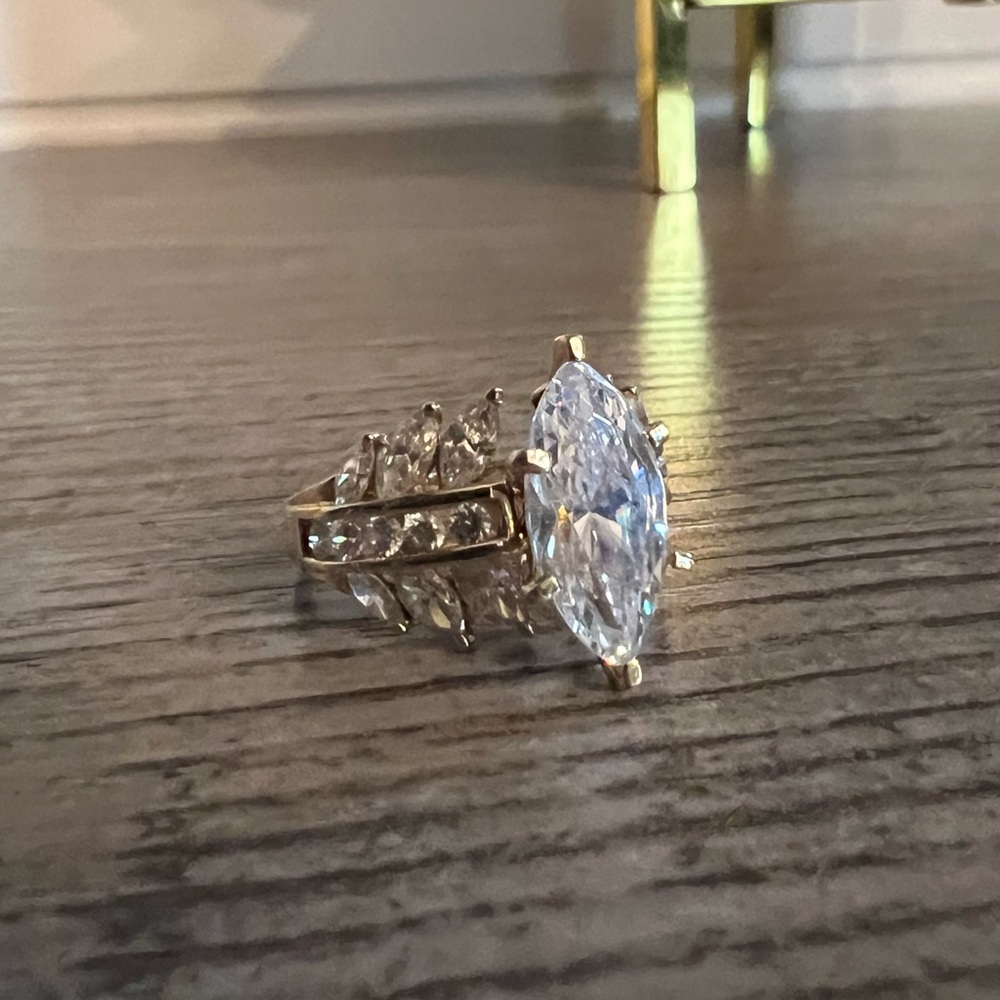 Diamonique Gold Marquise Cut Ring with Art Deco Elegance - Picture 4 of 15